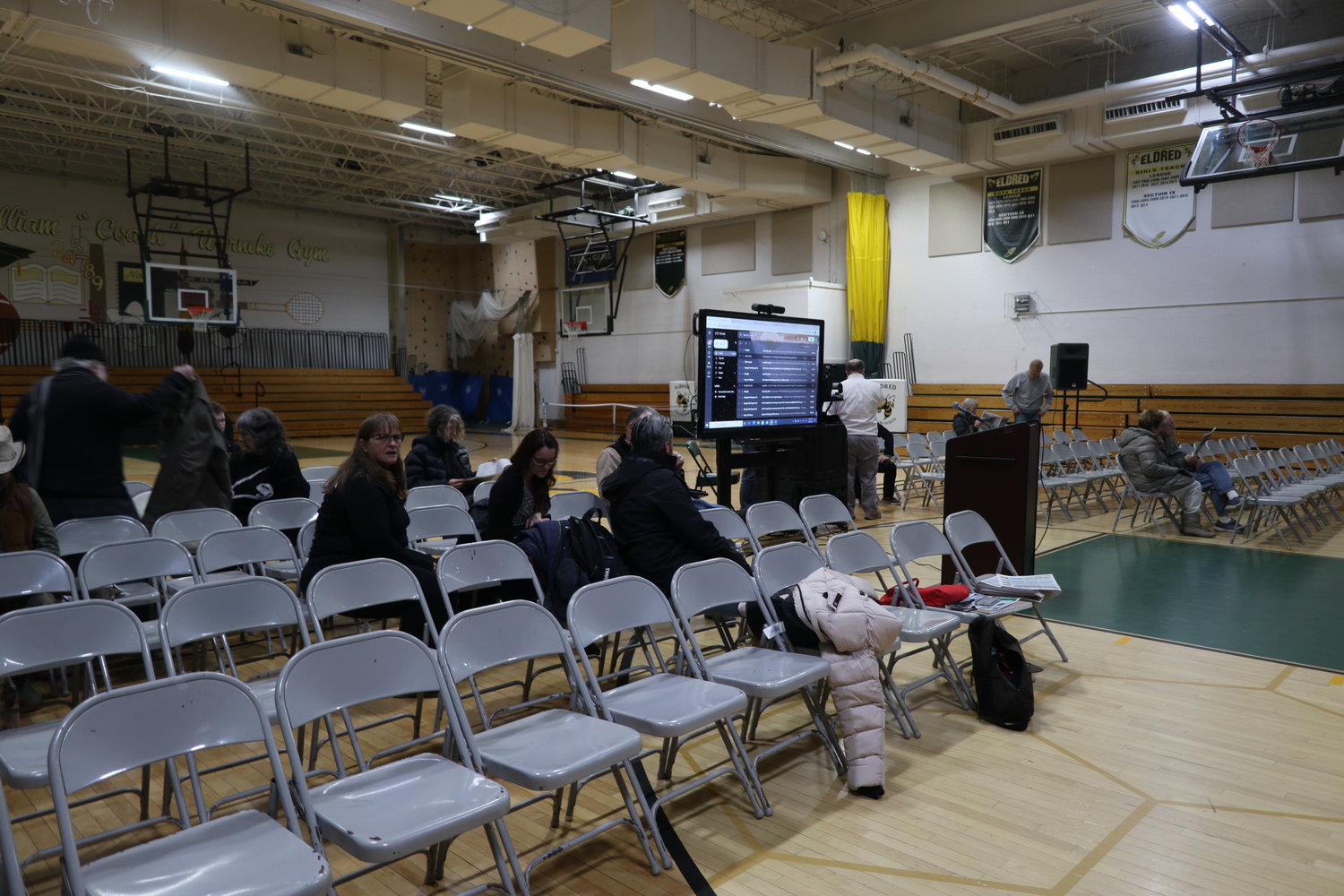 A sparce crowd was at the Eldred High School gym at the January 26 Highland Planning Board meeting. The meeting was rescheduled from January 25 due to inclement weather.